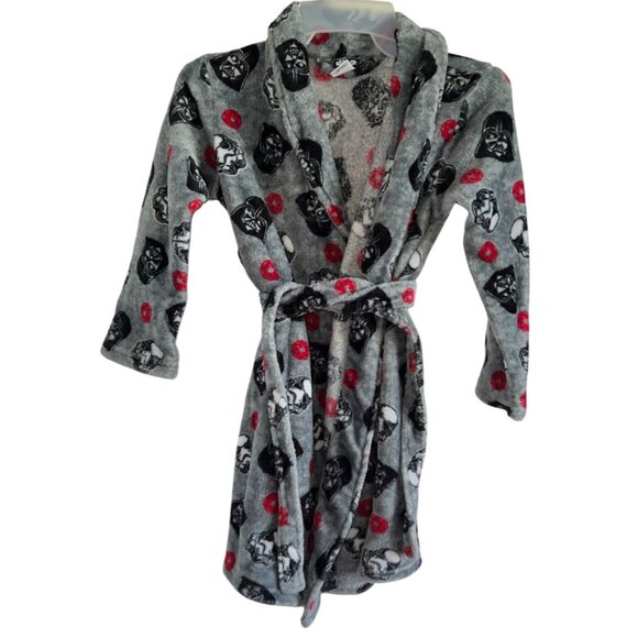 Star Wars Boys Bathrobe S/P Grey Darth Vader Stormtrooper Print Flame Resistant - Picture 1 of 4